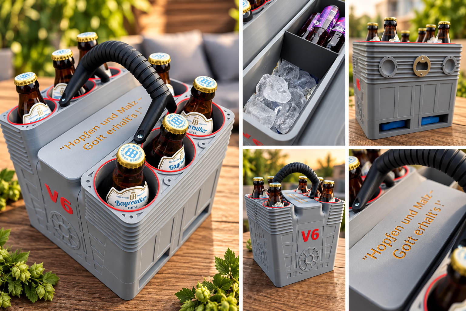 V6 Bierträger Biermotor mit Kühlfach – Bierflaschenhalter für 6 Flaschen, Bild 1 von 6